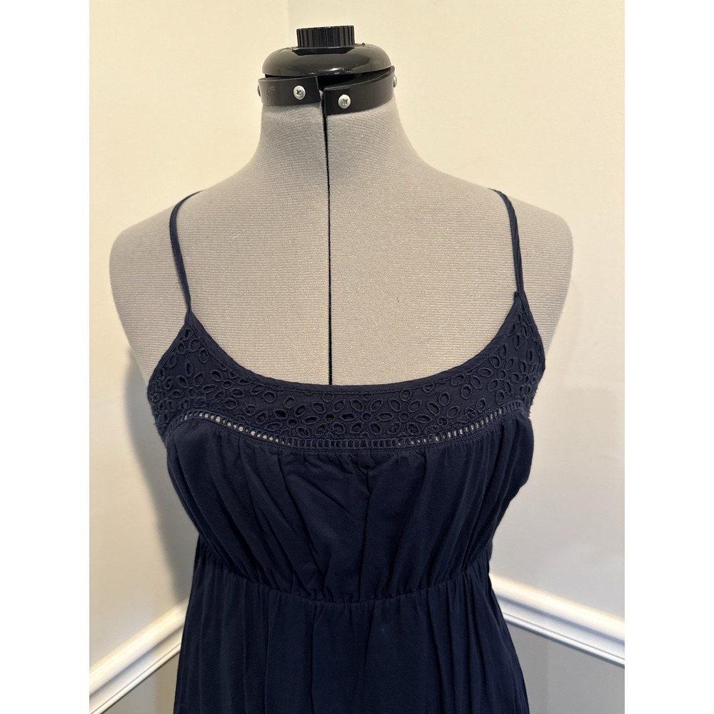 J. Crew Dress Women Navy Blue Midi‎ Eyelet Lace Trim Spaghetti Strap Size XXS